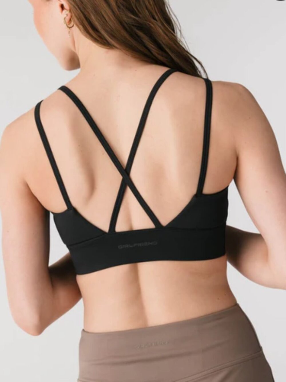 NWT Girlfriend Collective Gigi Strappy Light Sports Bra Black Size Small